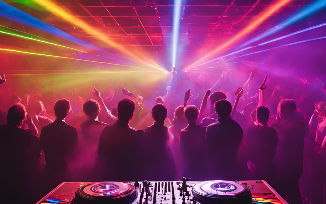 An AI generated image of a party in a nightclub.